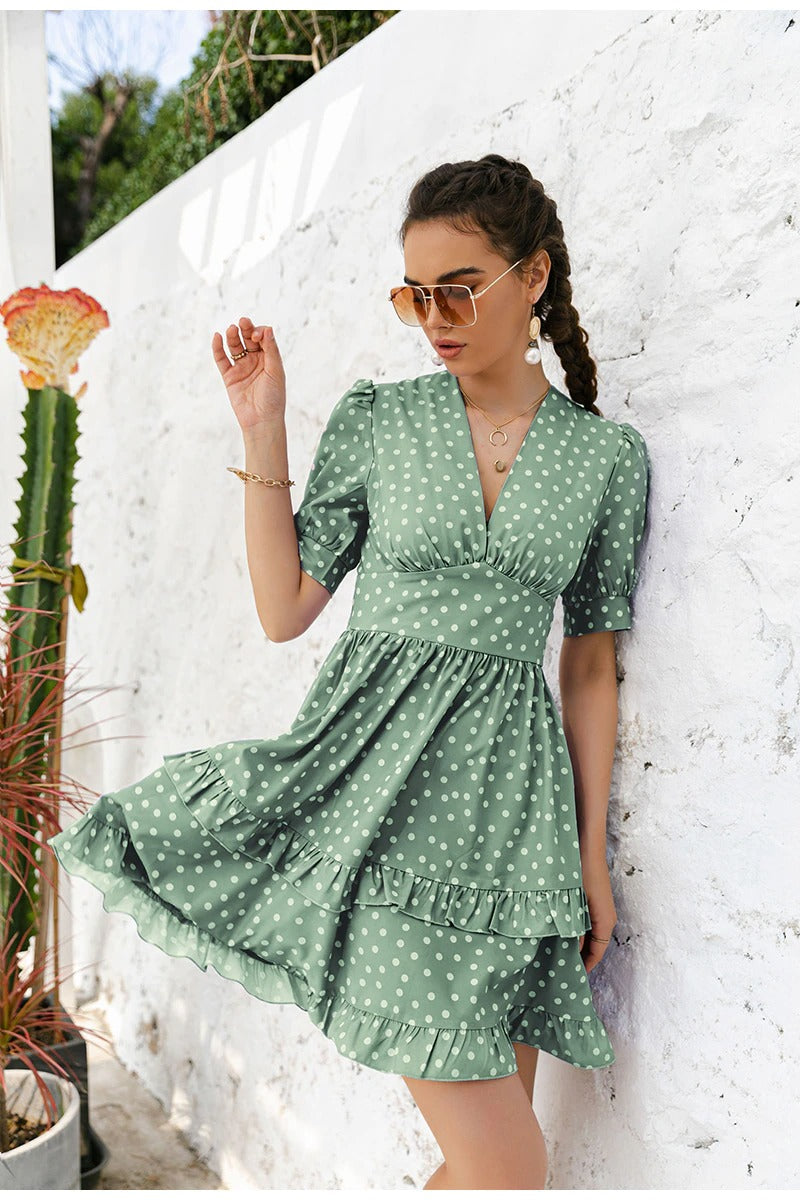 Vintage Polka Dot Grünes Kleid