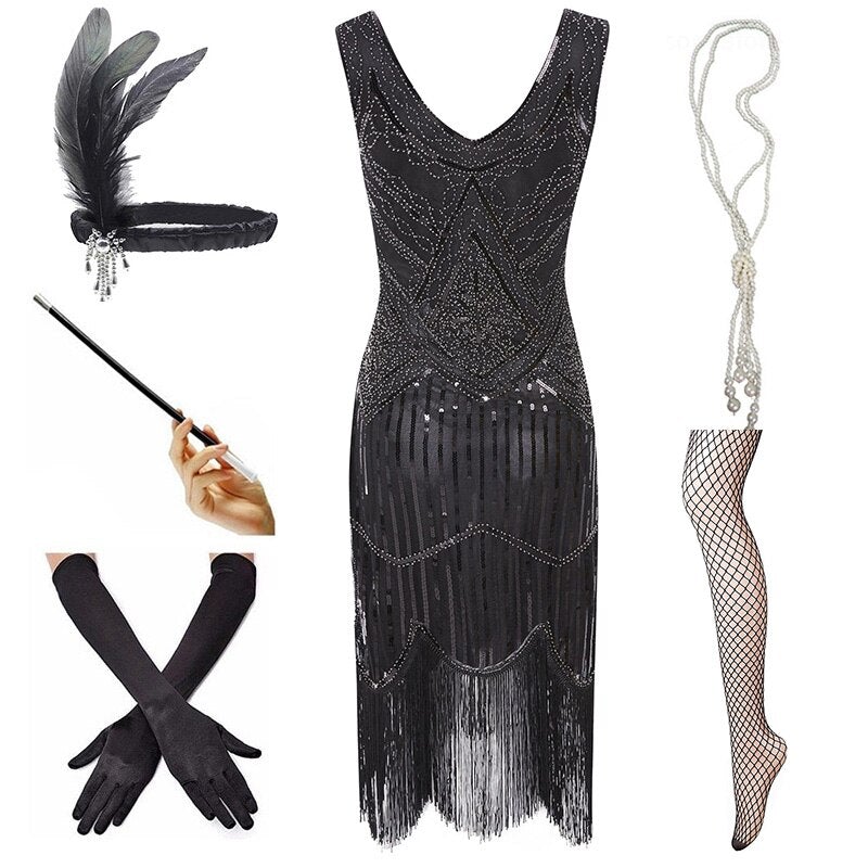 Vintage 1920er Jahre Mattschwarzes Kleid