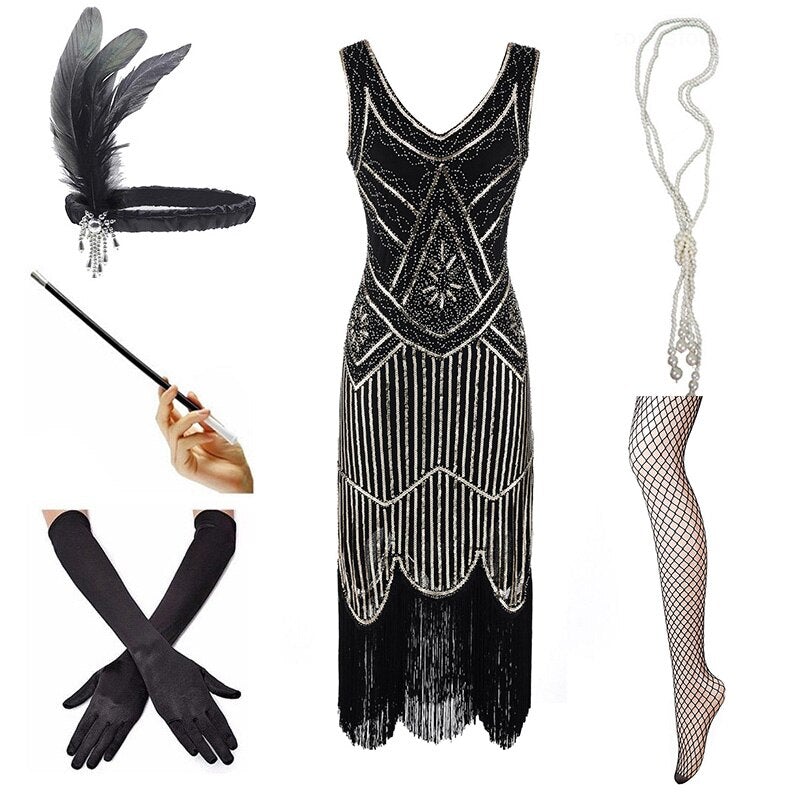 Vintage 1920 Schwarz-Gold-Kleid