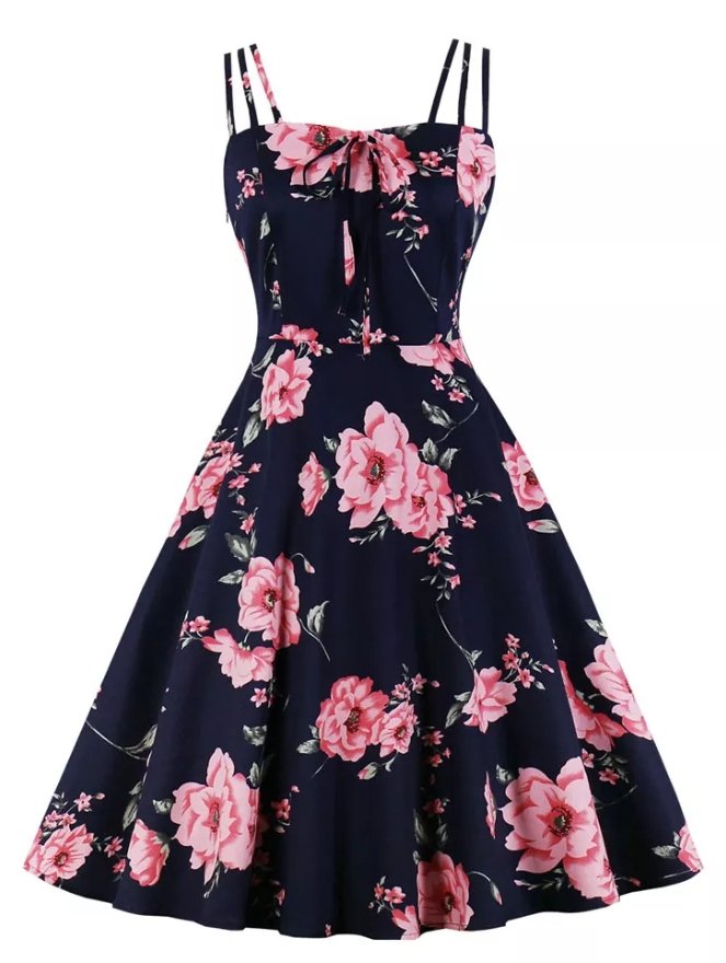 Vintage 1950er Jahre Kleid mit roten Rosen