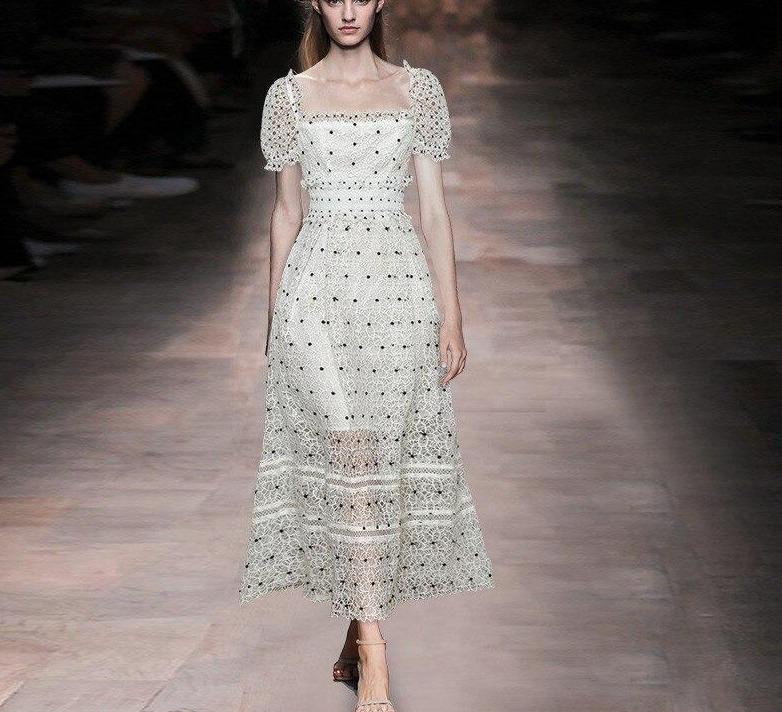 Vintage 40er Jahre Weißes Polka Dot Kleid