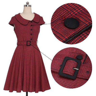 Burgunderrotes Kurzarm-Vintage-Kleid im 50er-Jahre-Stil