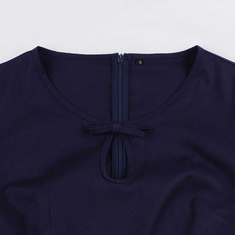 Marineblaues und gelbes 50er-Jahre-Vintage-Kleid