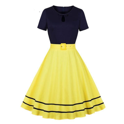 Marineblaues und gelbes 50er-Jahre-Vintage-Kleid