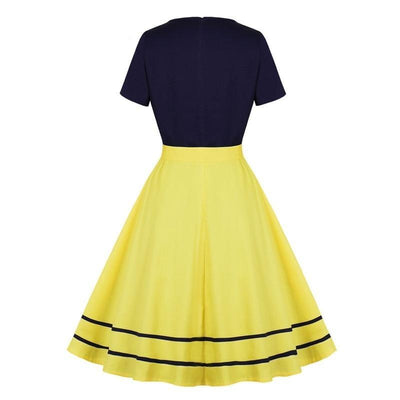 Marineblaues und gelbes 50er-Jahre-Vintage-Kleid