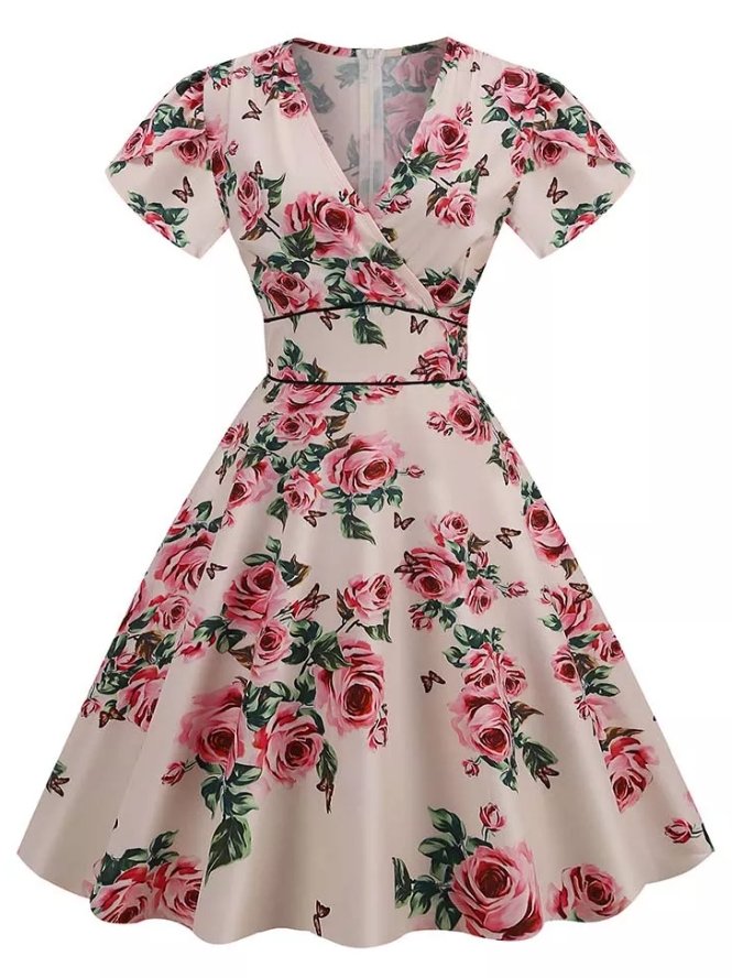 Vintage 60er Jahre Kleid Beige Blumen