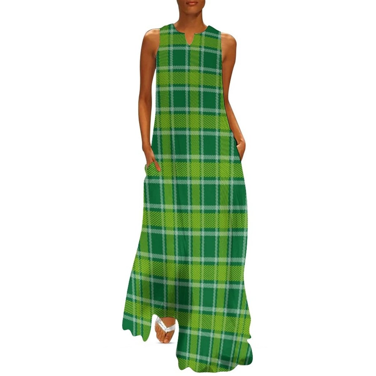 Langes grünes 70er-Jahre-Vintage-Kleid