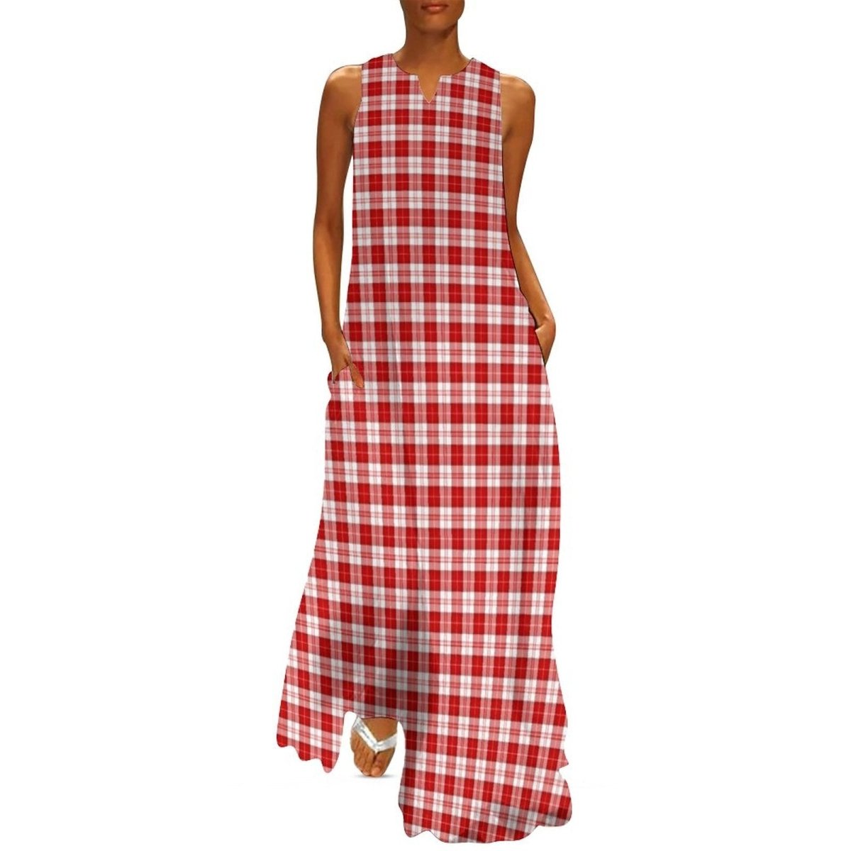 Rot-weißes 70er-Jahre-Vintage-Kleid