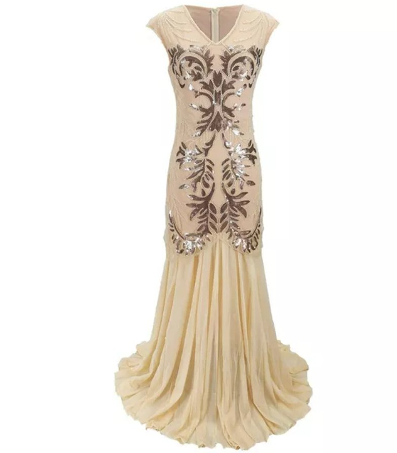 Vintage 1920er Jahre Art Deco Beige Kleid