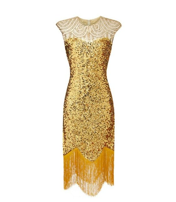 Beige Gold Plus Size 1920er Vintage Kleid