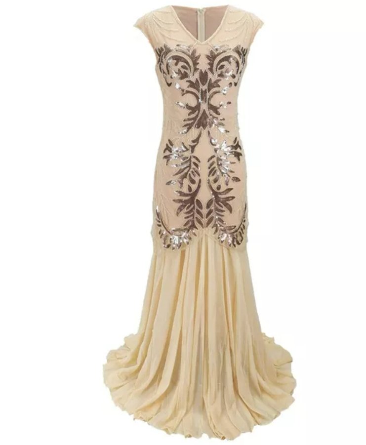 Vintage 1920er Retro-Kleid Beige