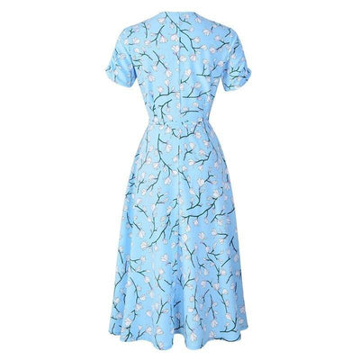 Geblümtes 40er Jahre Vintage Kleid Blau