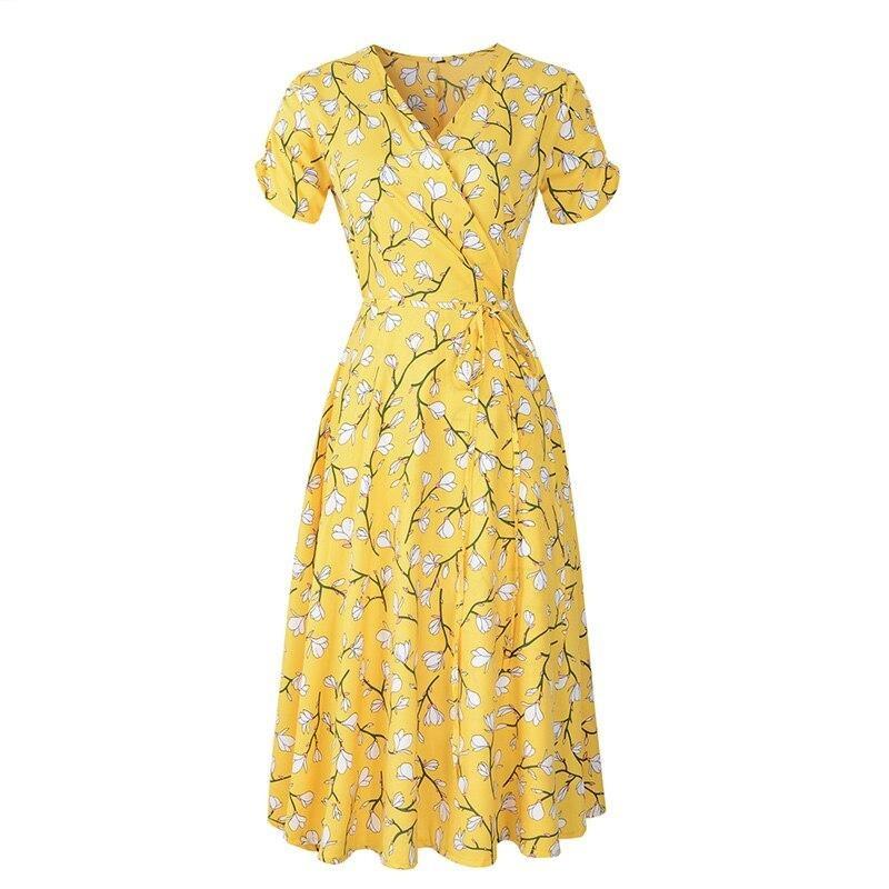 Geblümtes 40er Jahre Vintage Kleid Gelb