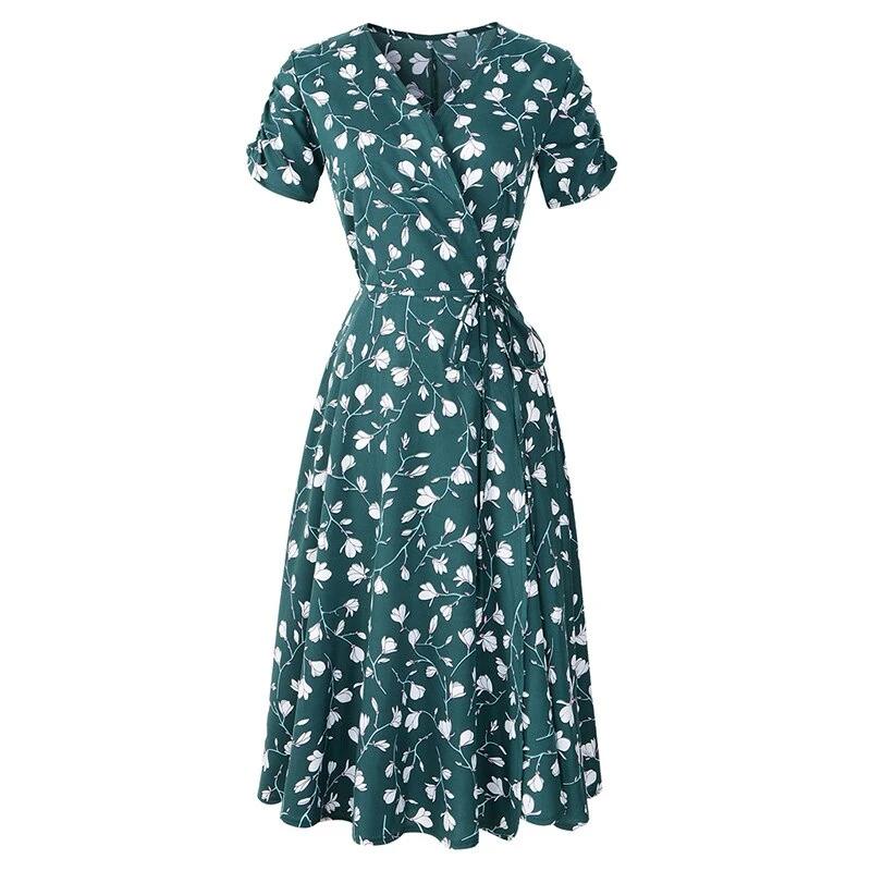 Geblümtes 40er Jahre Vintage Kleid Grün