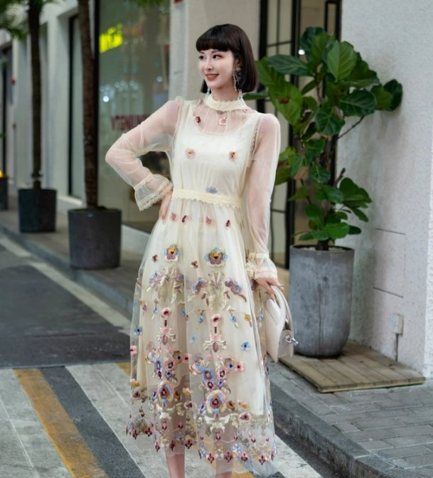 Vintage 1940er Jahre Langes Champagnerkleid