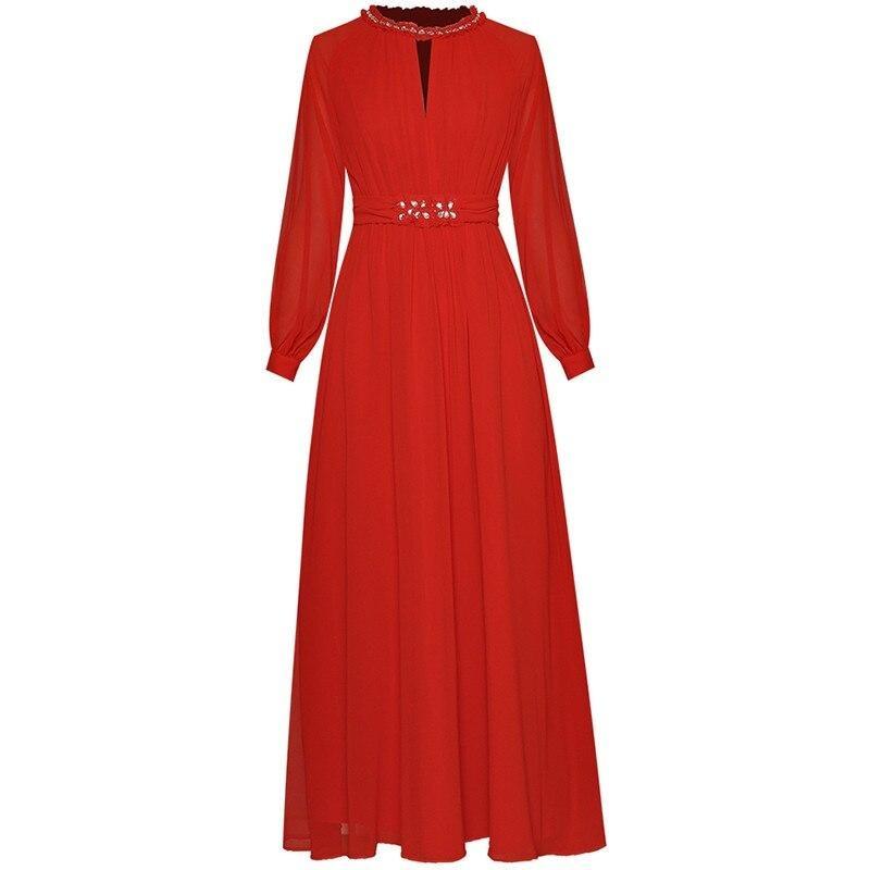 Rotes Vintage-Kleid mit hoher Taille aus den 1940er Jahren
