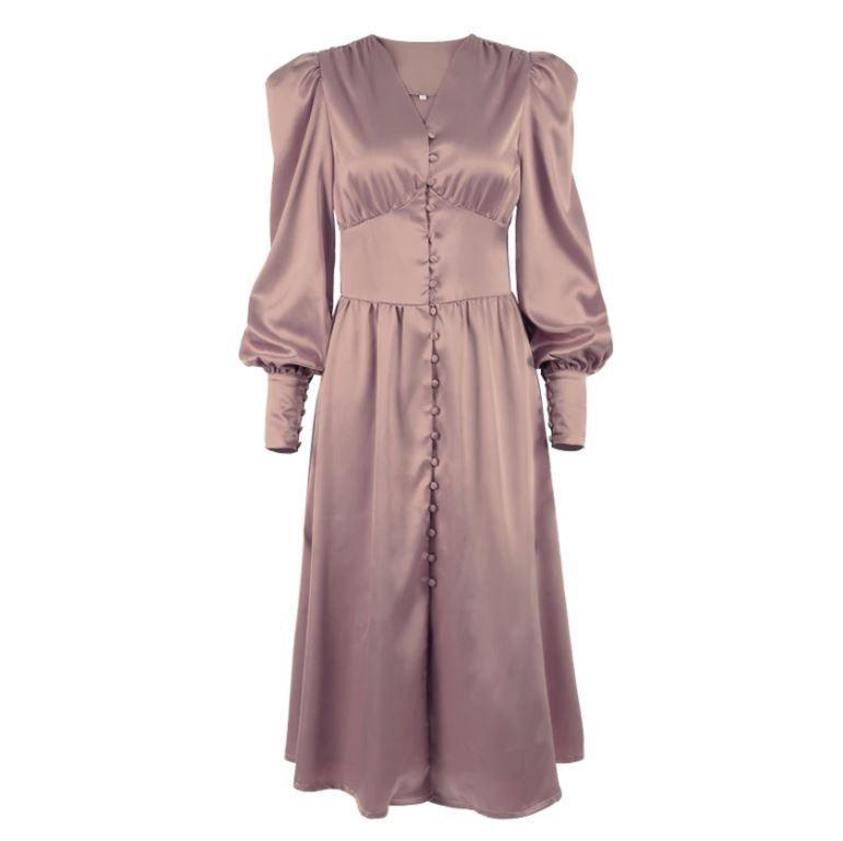 Braunes Satin-Vintage-Kleid aus den 1940er Jahren