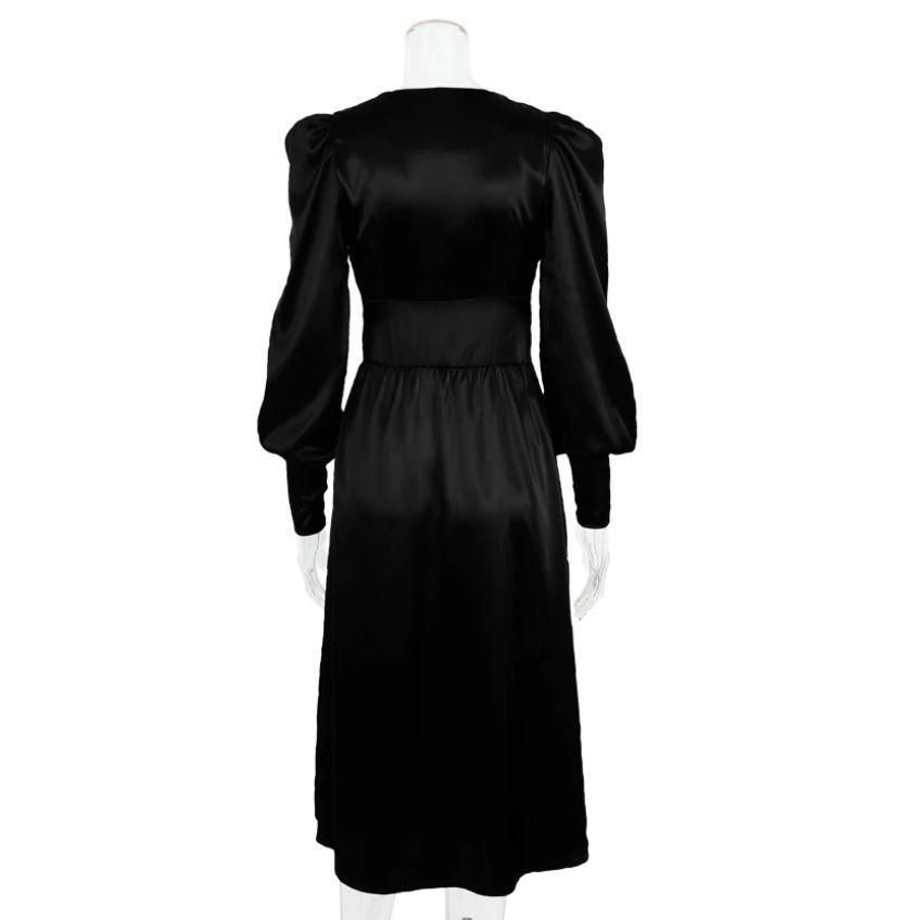 Schwarzes Satin-Vintage-Kleid aus den 1940er Jahren