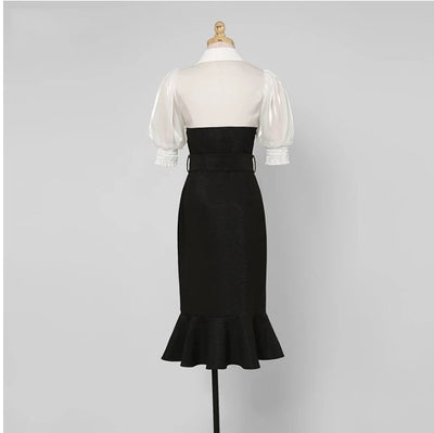 Schwarzes Vintage-Kleid mit hoher Taille aus den 1940er Jahren