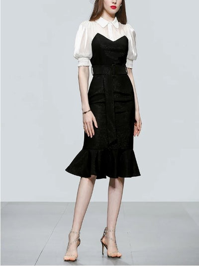 Schwarzes Vintage-Kleid mit hoher Taille aus den 1940er Jahren