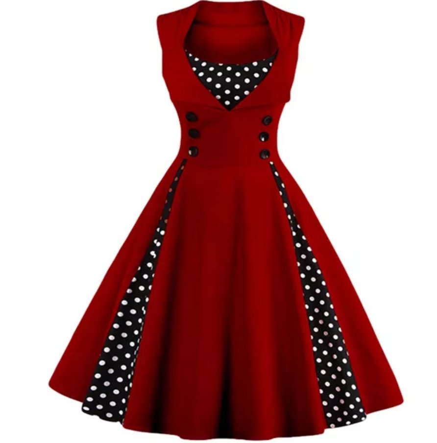Burgunderrotes Plus Size 60er Vintage Kleid