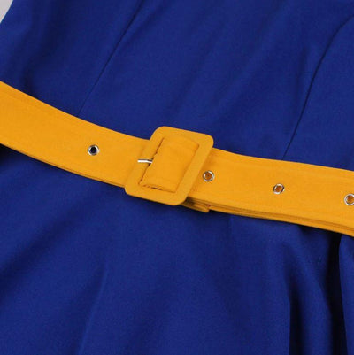 Blau Gelbes Herbst Vintage Kleid