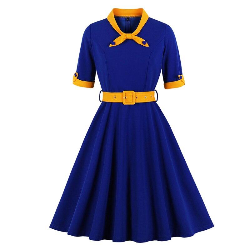 Blau Gelbes Herbst Vintage Kleid