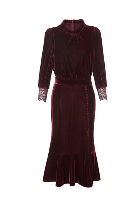Weinrotes Vintage Herbst-Winterkleid