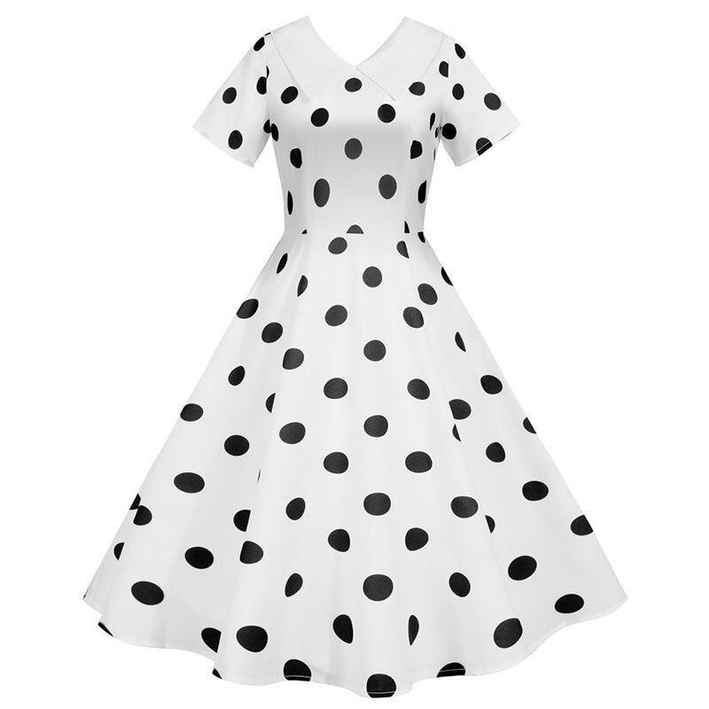 Weißes Vintage-Kleid mit schwarzen Punkten