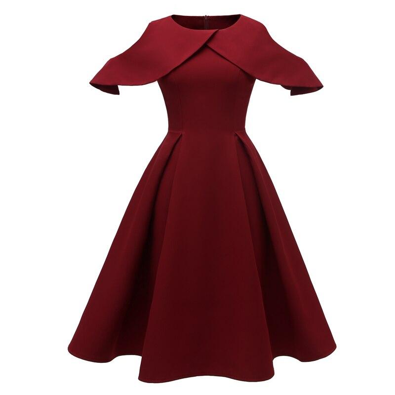 Weinrotes Vintage-Kleid mit Rüschenkragen