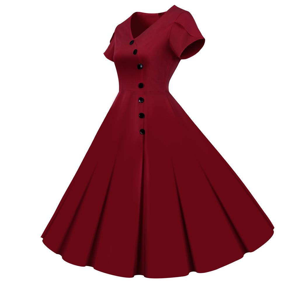 Weinrotes Vintage-Kleid mit Knöpfen
