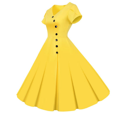 Knöpfe Vintage Kleid Gelb