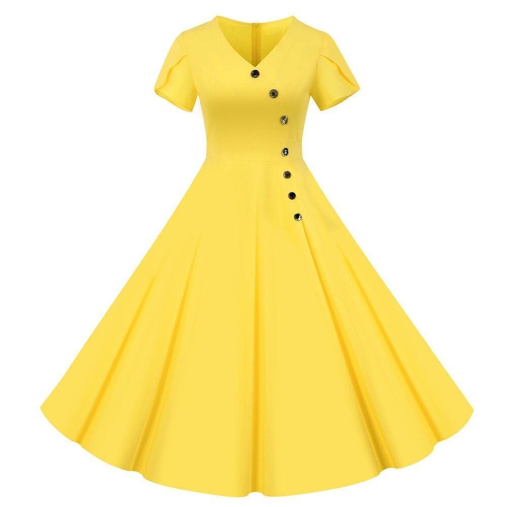 Knöpfe Vintage Kleid Gelb