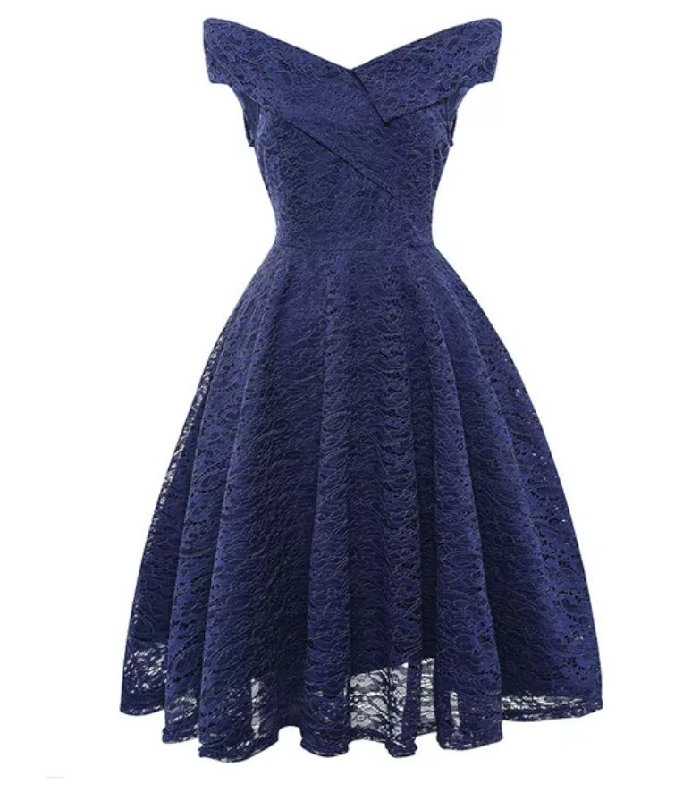 Blaues Vintage-Kleid mit Stickerei