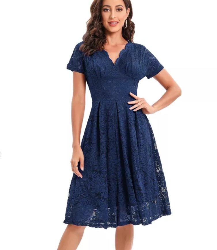 Marineblaues Vintage-Kleid mit Stickerei