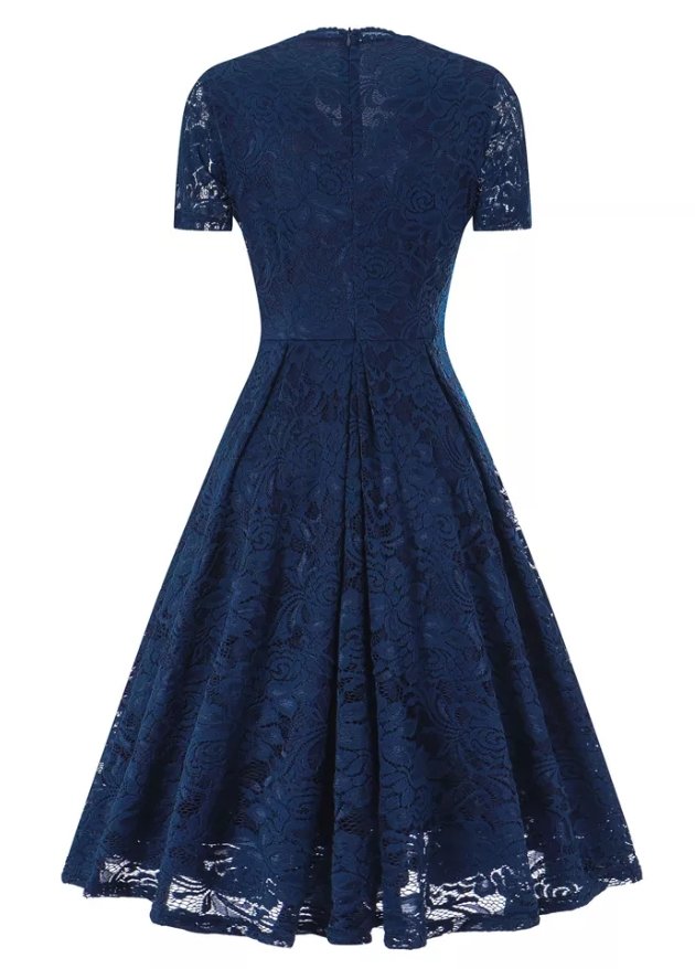 Marineblaues Vintage-Kleid mit Stickerei