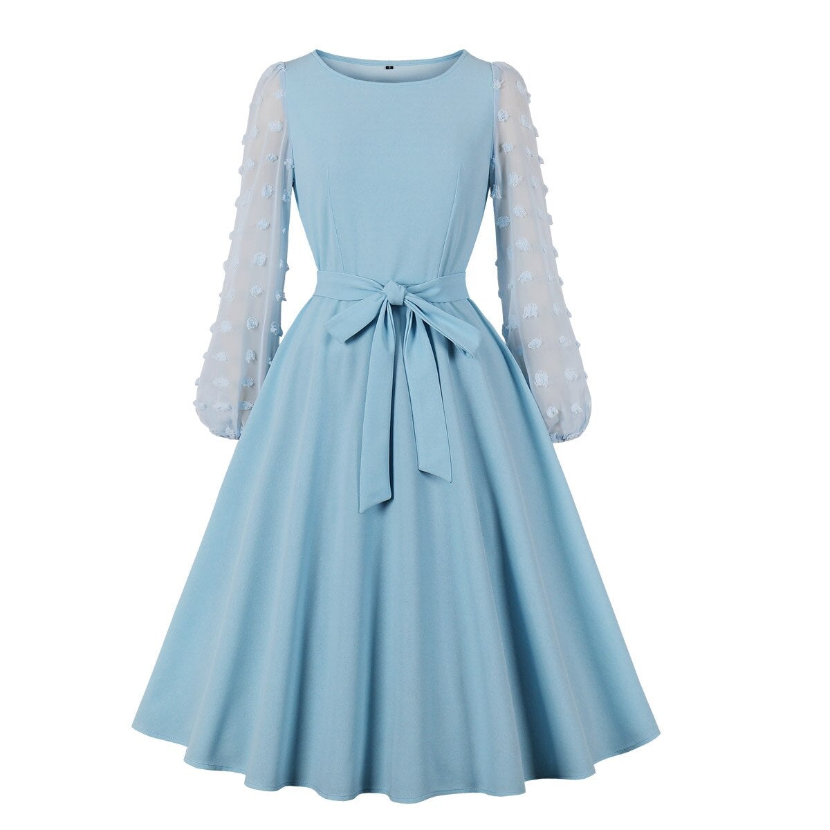 Himmelblaues Vintage-Kleid mit Stickerei