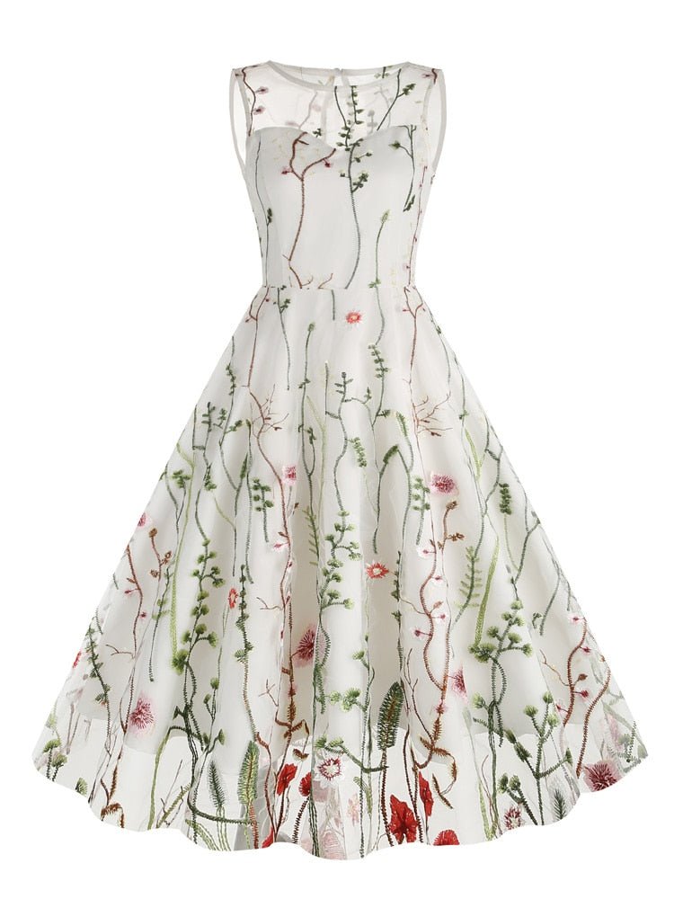 Weinrotes Vintage-Kleid mit Stickerei