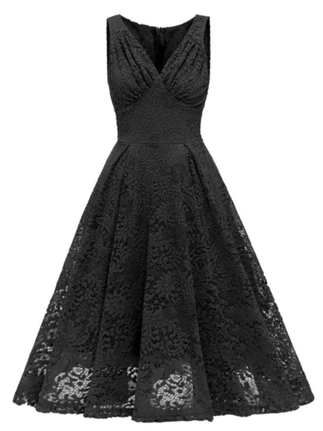 Schwarzes Vintage-Kleid mit Stickerei