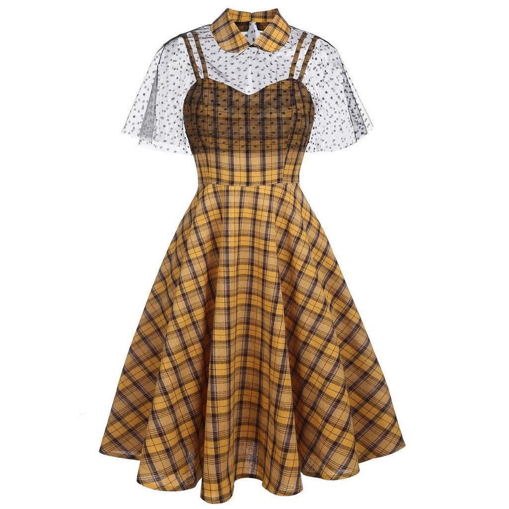 Vintage Kariertes Kleid mit Schleier