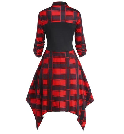 Vintage kariertes Kleid mit Spitzen rot