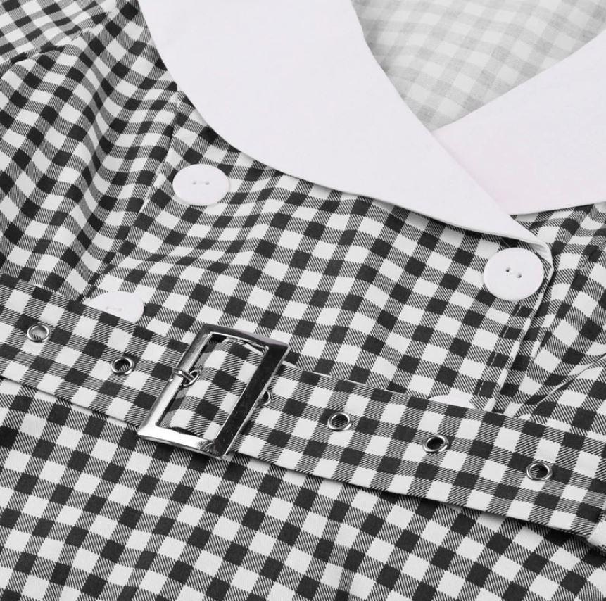 Schwarz kariertes Vintage-Kleid