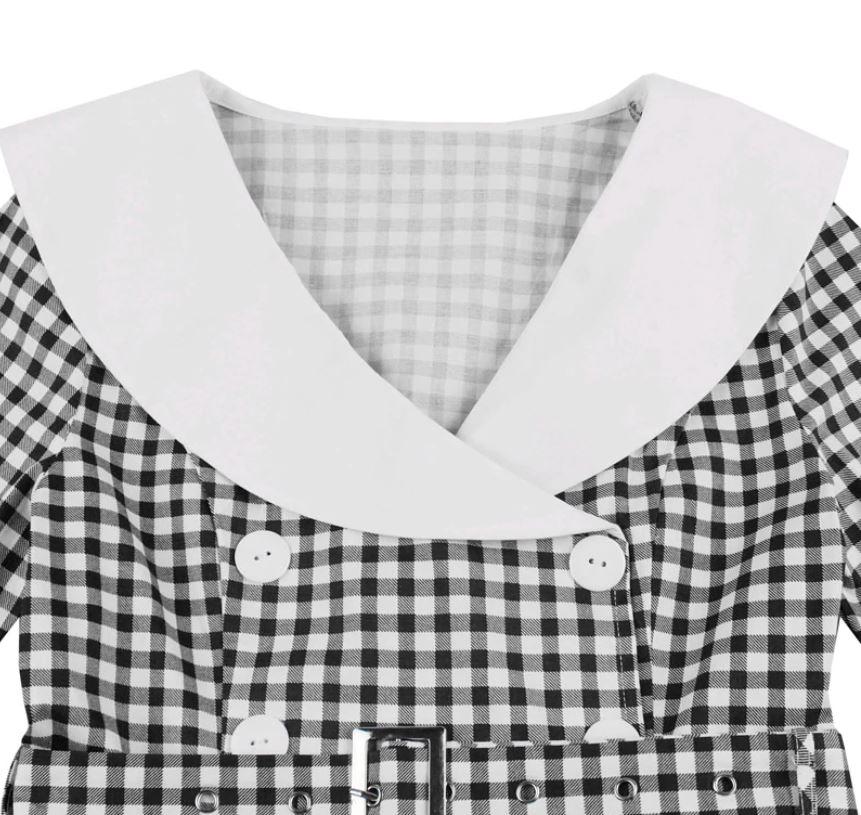 Schwarz kariertes Vintage-Kleid