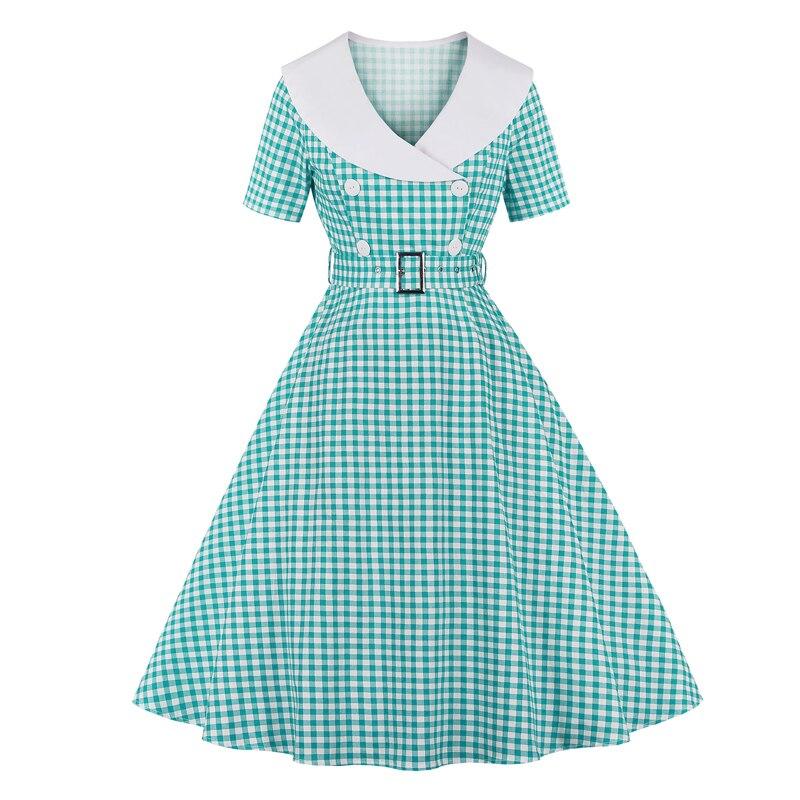 Türkisfarbenes Karo-Vintage-Kleid