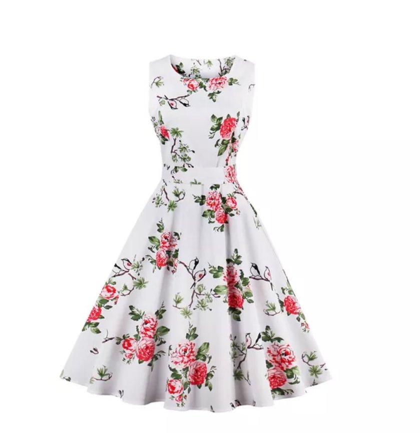 Vintage-Chic-Retro-Kleid mit offenen Blumen