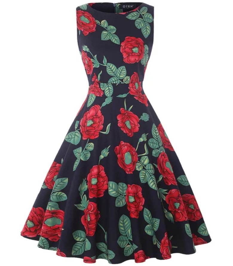 Kleid Vintage Chic Retro Navy Blumen