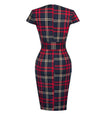 Kariertes Vintage-Kleid mit quadratischem Ausschnitt