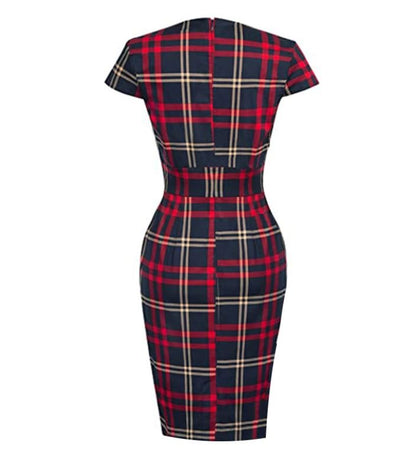 Kariertes Vintage-Kleid mit quadratischem Ausschnitt