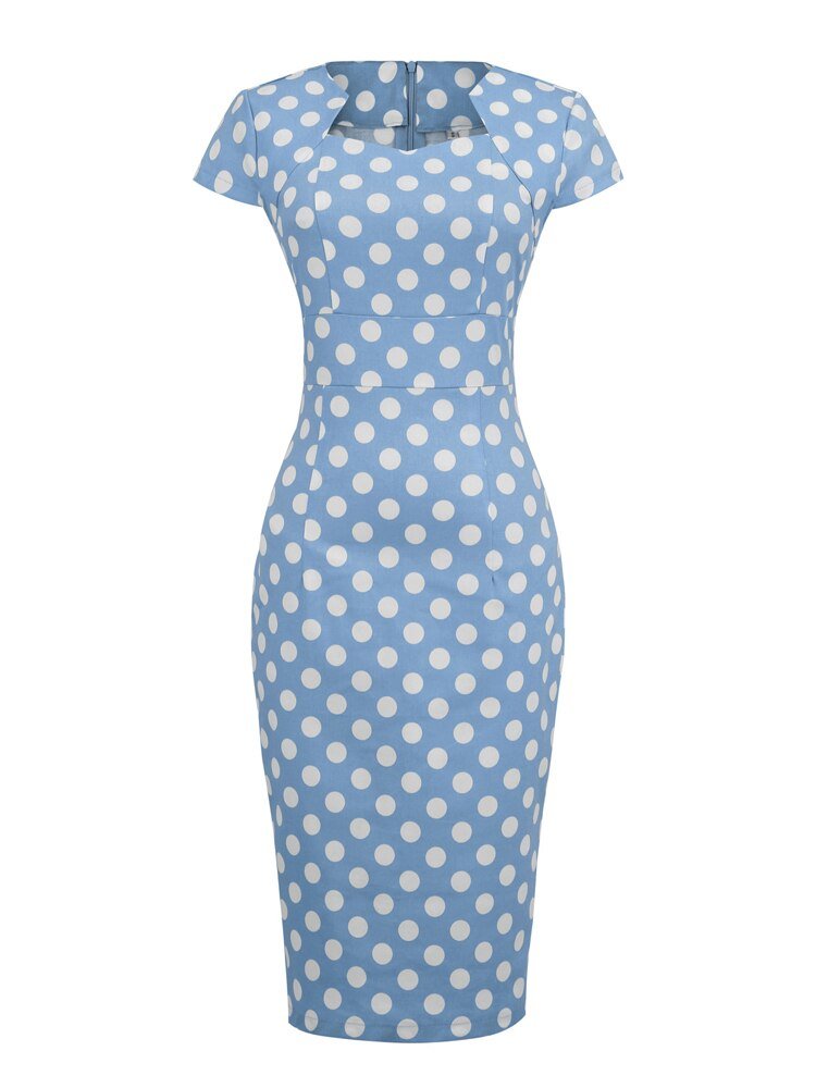Gepunktetes Vintage-Kleid mit quadratischem Ausschnitt