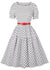 Weißes, gepunktetes Vintage-Kleid mit Rundhalsausschnitt